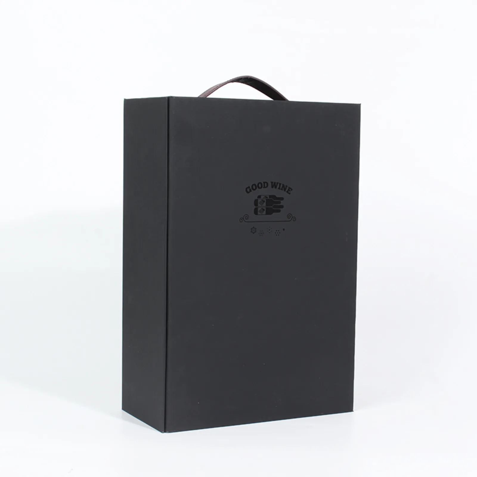 Black Double-Bottle Foldable Wine Gift Box with Magnetic Closure