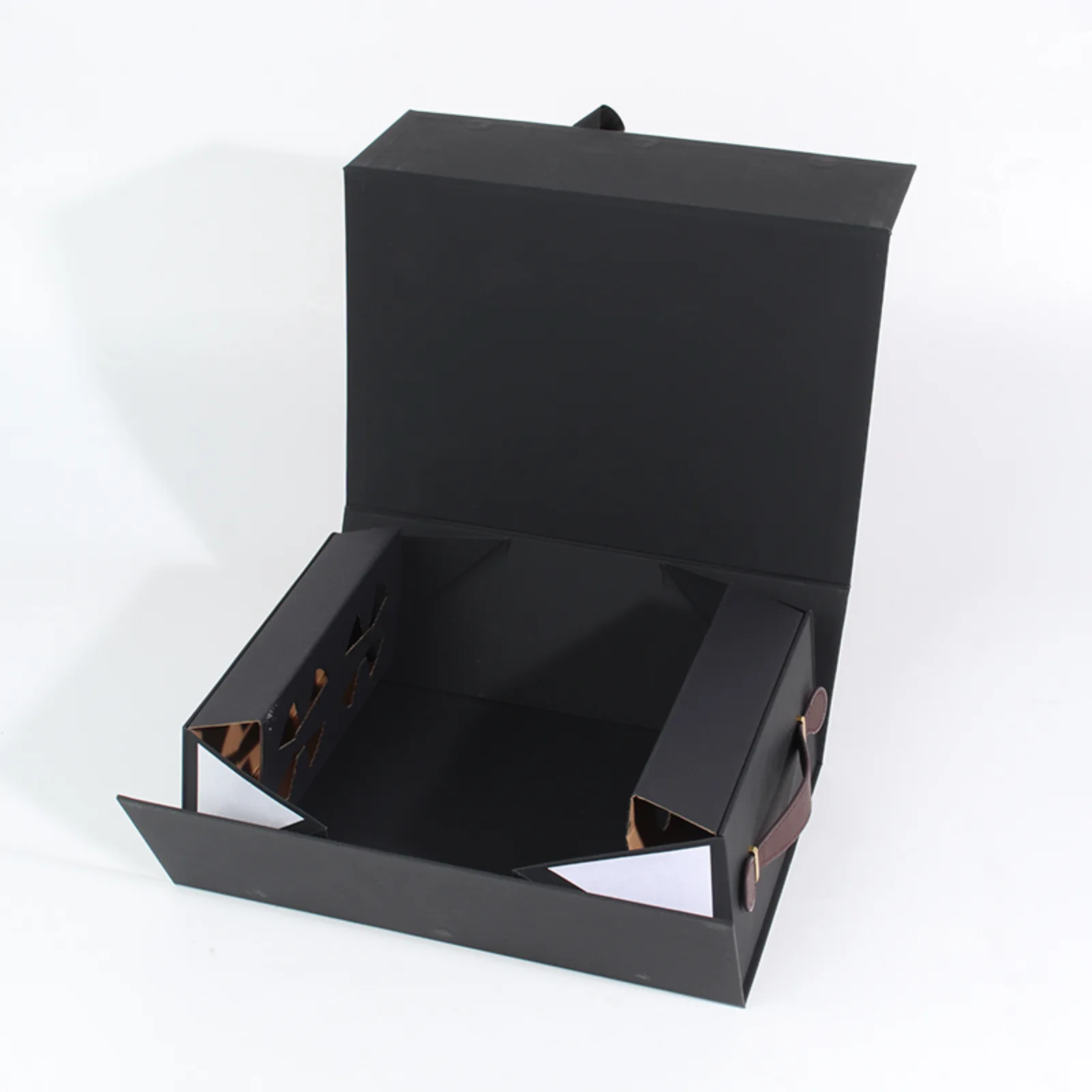 Black Double-Bottle Foldable Wine Gift Box with Magnetic Closure 4
