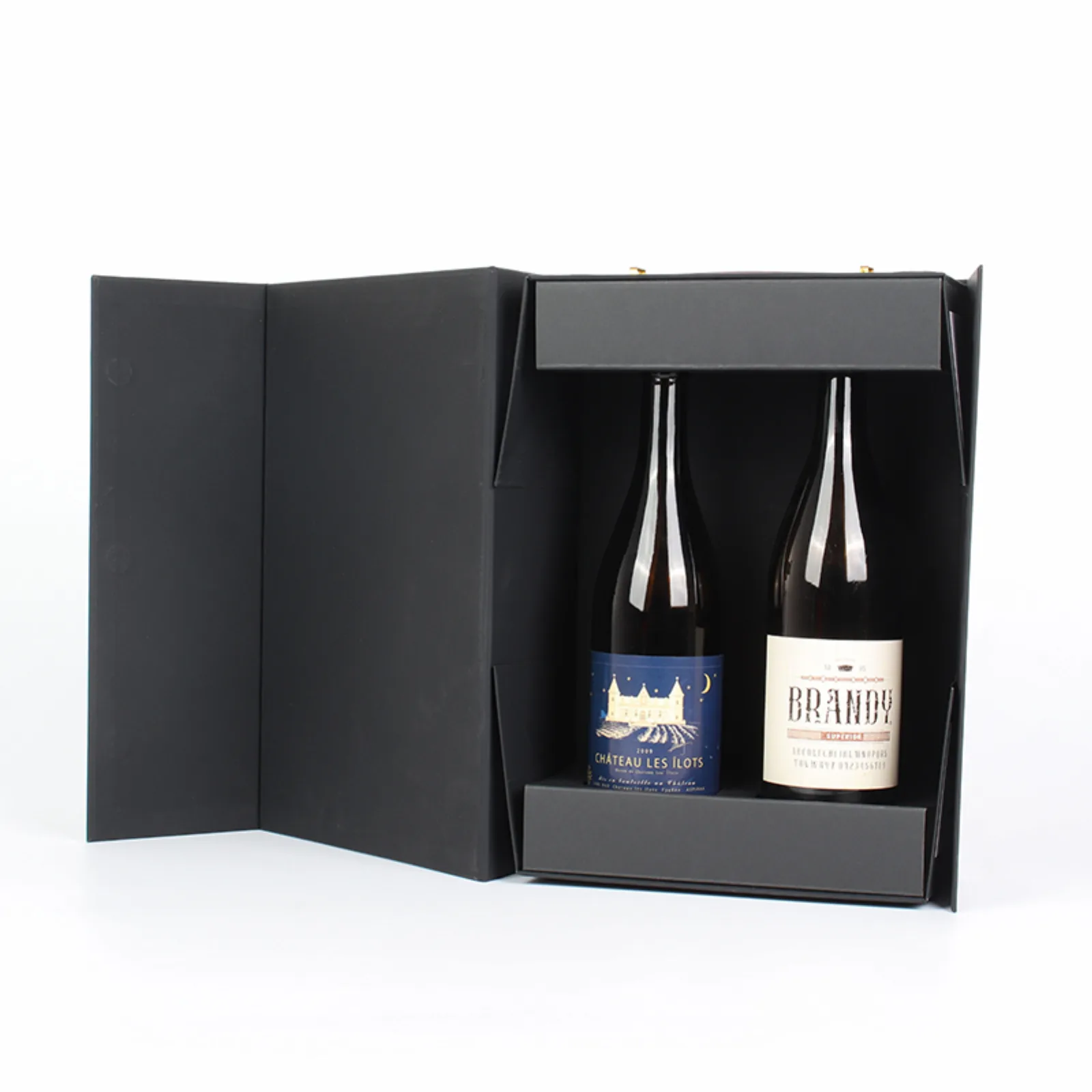 Black Double-Bottle Foldable Wine Gift Box with Magnetic Closure 5