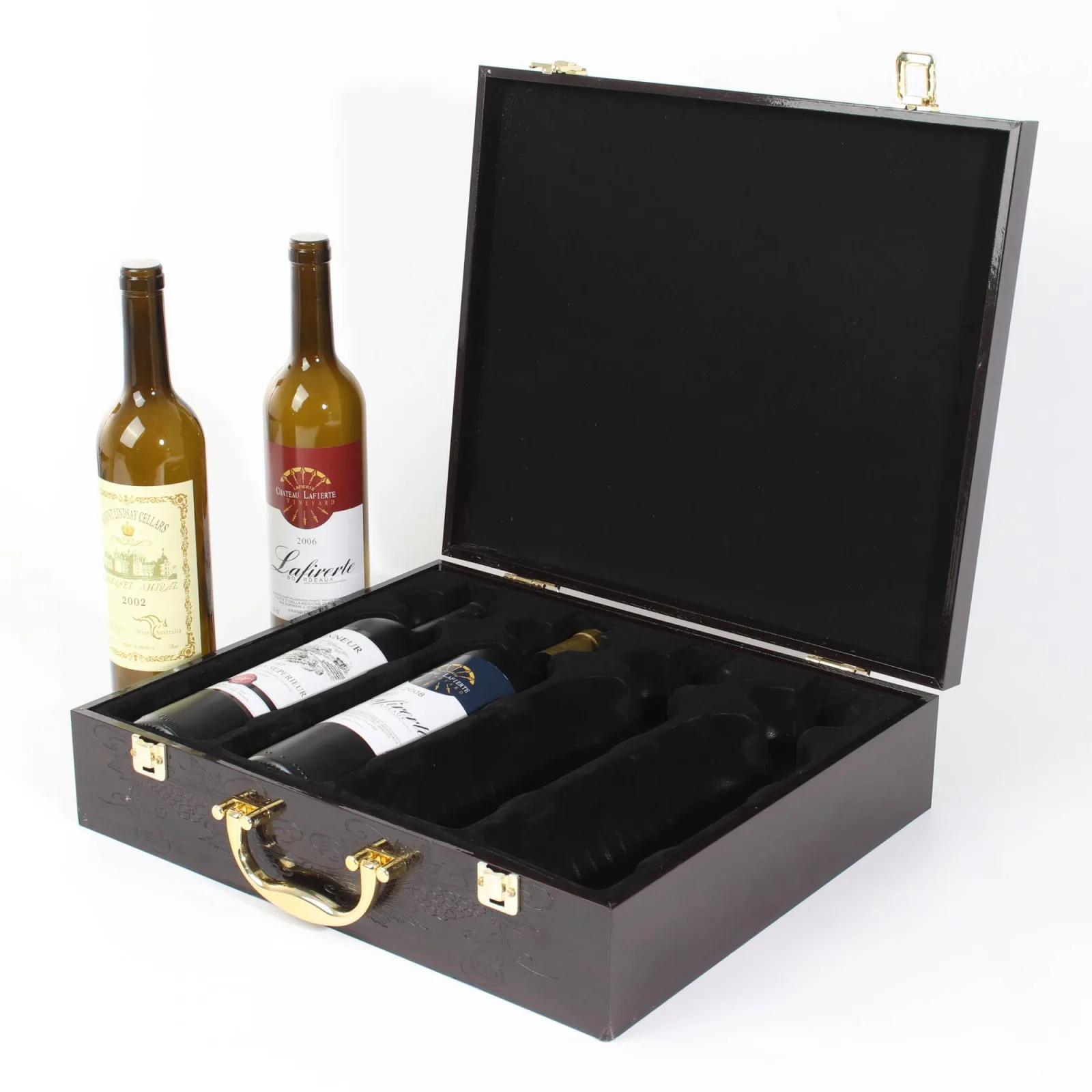 4-Bottle Wooden Wine Box with High Gloss Lacquer Finish