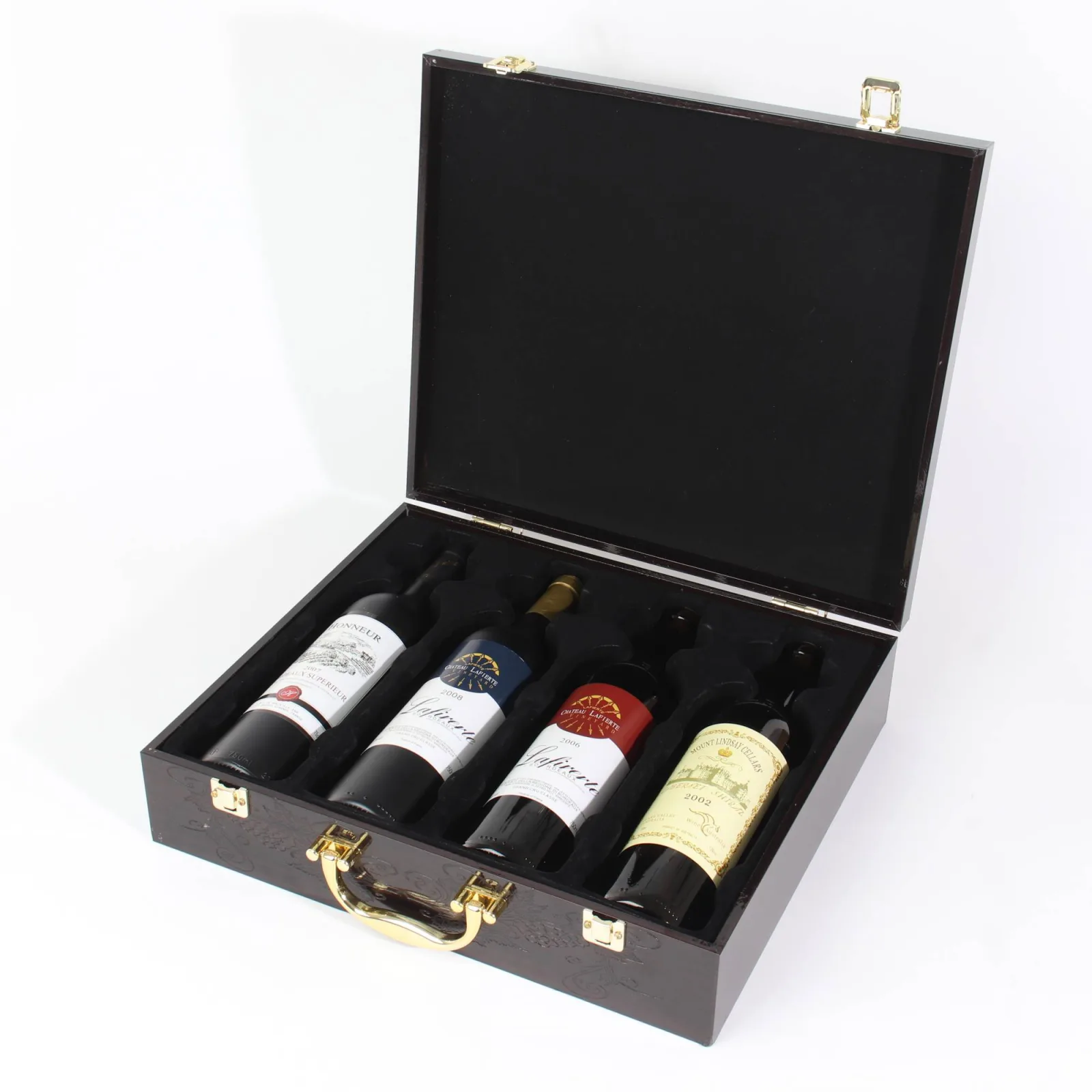 4-Bottle Wooden Wine Box with High Gloss Lacquer Finish 3