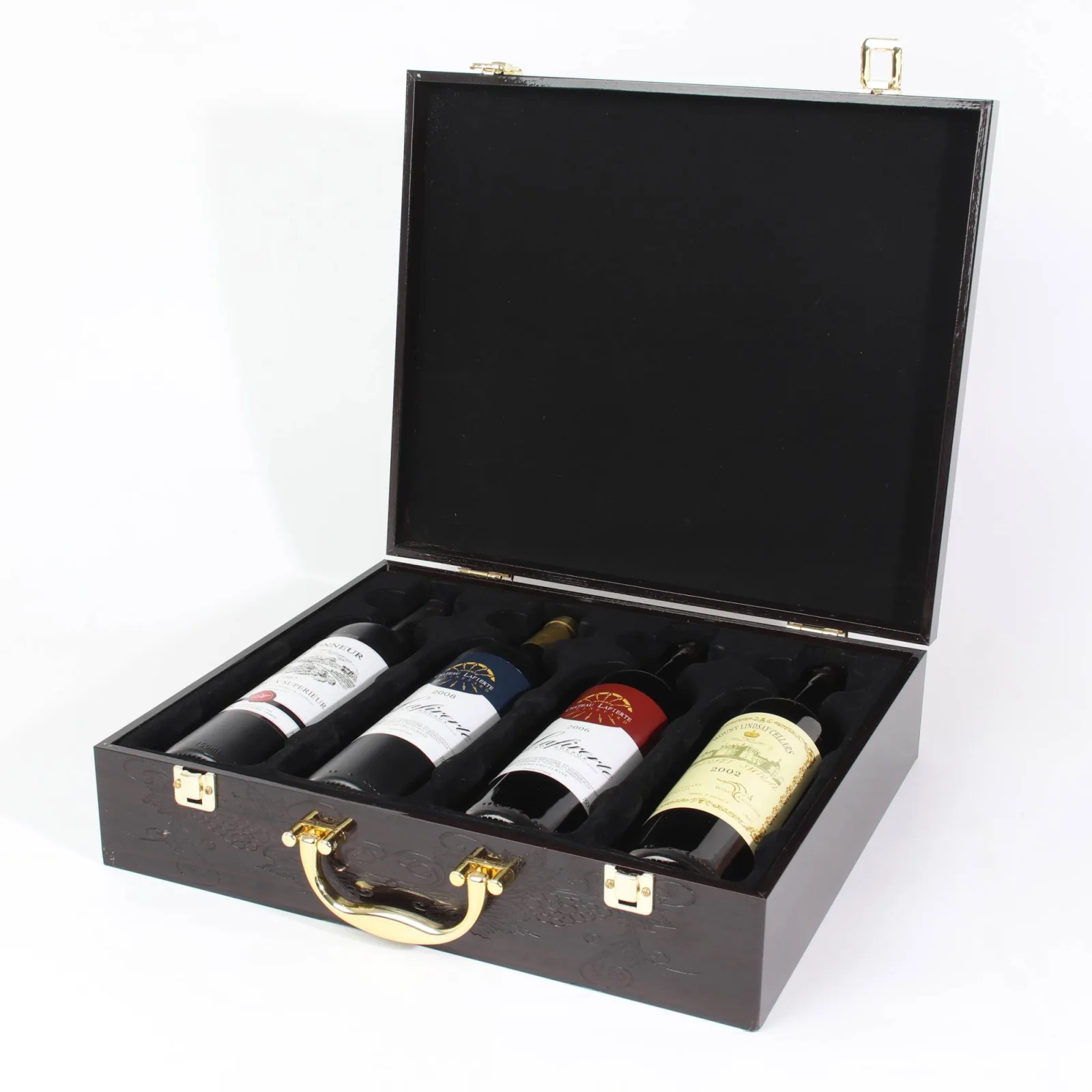 4-Bottle Wooden Wine Box with High Gloss Lacquer Finish 4