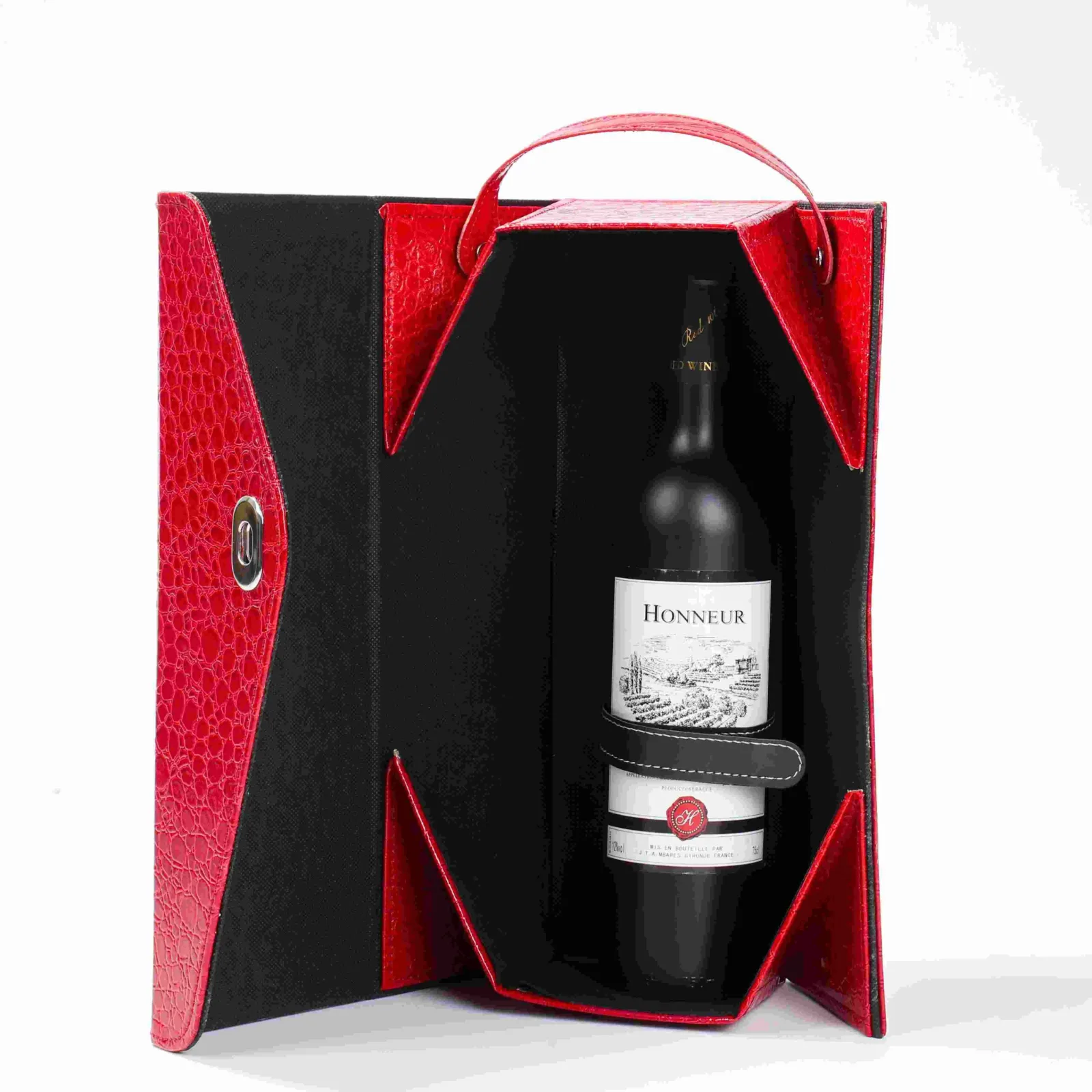 PU Leather Single-Bottle Wine Gift Box with Magnetic Clasp 2