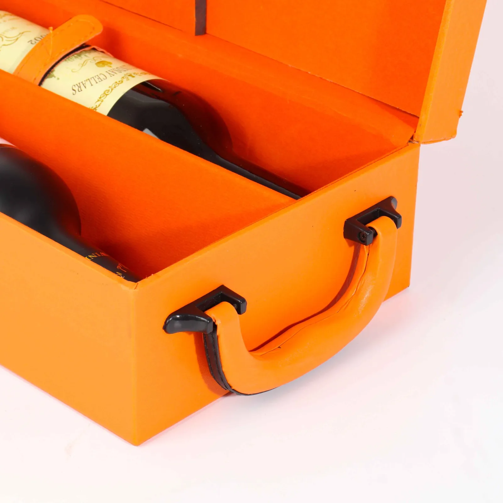 Orange Leather Double Bottle Wine Gift Box with Wine Tools 5