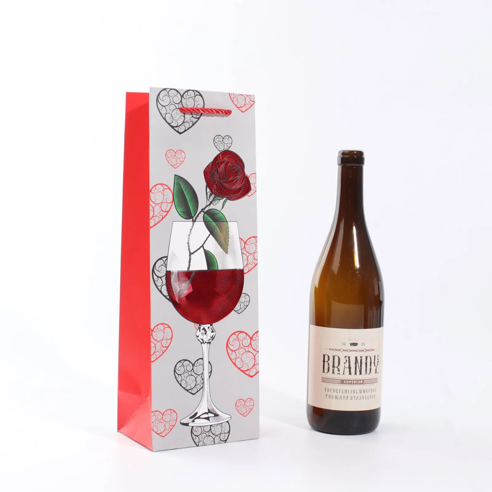 Red Foil Rose Single-Bottle Wine Gift Bag 2